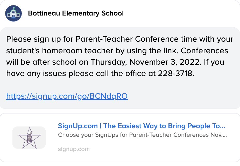 Parent Teacher Conferences Thursday Nov. 3